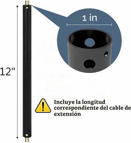 Vista 7 de Varilla descendente de ventilador de techo de 12 pulgadas con cables extendidos, diámetro exterior de 1 pulgada, compatible con ventiladores de Negro
