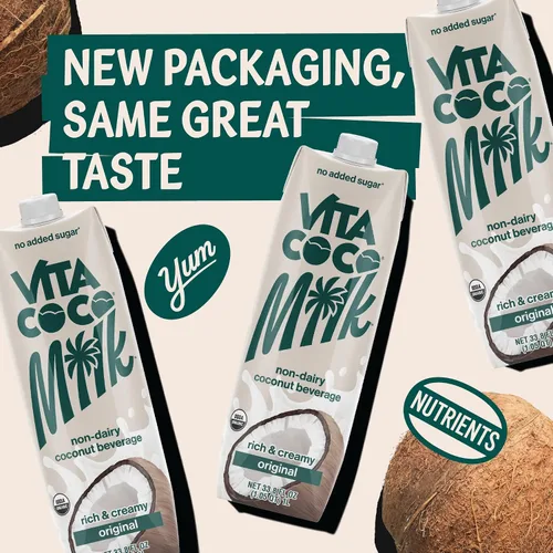 Vista 7 de Vita Coco Leche de coco orgánica original, a base de plantas, alternativa a la leche sin lácteos, sin gluten, sin soja y sin azúcar, complemento