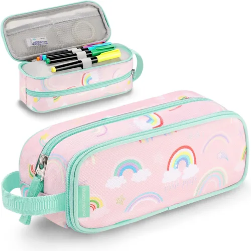 Vista 9 de Estuche para lápices Choco Mocha para niñas, gran estuche de lápices con cremallera suave para niñas con 2 compartimentos, estuche de lápices