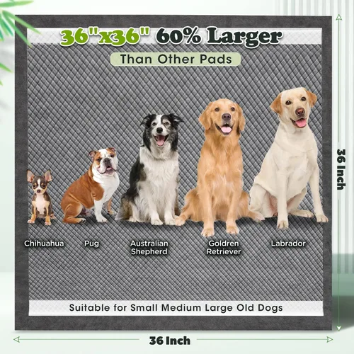 Vista 5 de Gimars - Almohadillas de carbón para orina de perros con control de olores 4XL, extragrandes de 36 x 36 pulgadas, 9 capas extra absorbentes, a