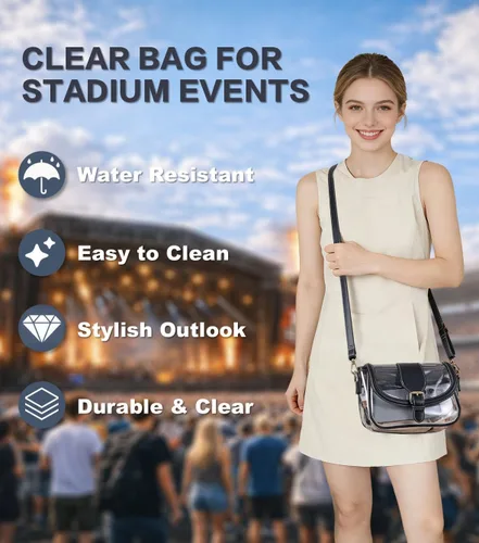 Vista 6 de Bolsa transparente para eventos de estadio, bolso cruzado Negro