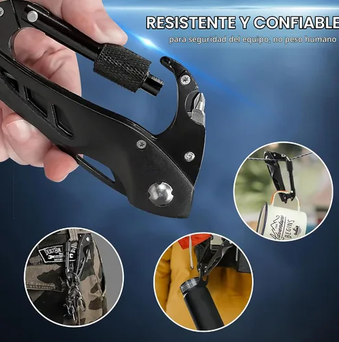 Vista 5 de Mosquetón multiherramienta con cuchillo de bolsillo, abrebotellas, rompevanas, destornilladores, equipo de supervivencia táctico EDC para acampar