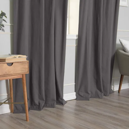Vista 5 de Best Home Fashion ZeroLight - Cortinas opacas térmicas con ojales texturizados, 100 % de lino, color gris oscuro, 52 pulgadas de ancho x 63 pulgadas