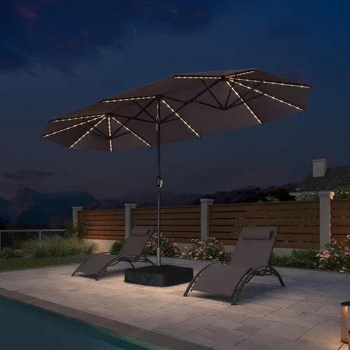 Vista 9 de PURPLE LEAF - Sombrilla de mercado de patio de 13 pies con base rectangular doble cara, sombrilla de mesa para exteriores con manivela, 12 varillas