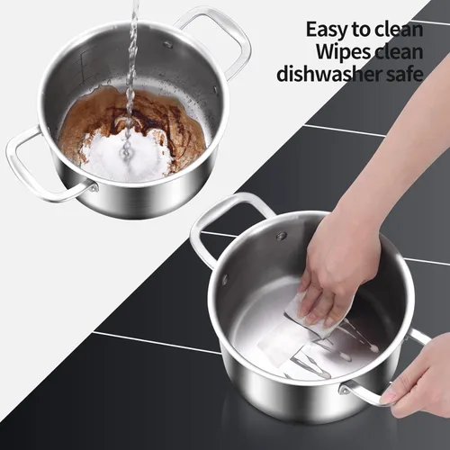 Vista 6 de DELARLO Olla de acero inoxidable de tres capas con tapa de 3.5 cuartos de galón, olla de cocina de grado alimenticio, olla de sopa duradera con tapa