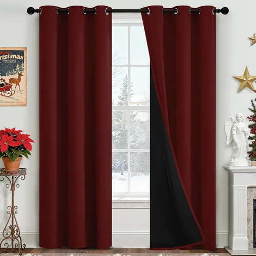 Vista 16 de Yakamok Cortinas negras, cortinas de ventana con aislamiento térmico y eficiencia energética para dormitorio, cortinas opacas completas y cortinas