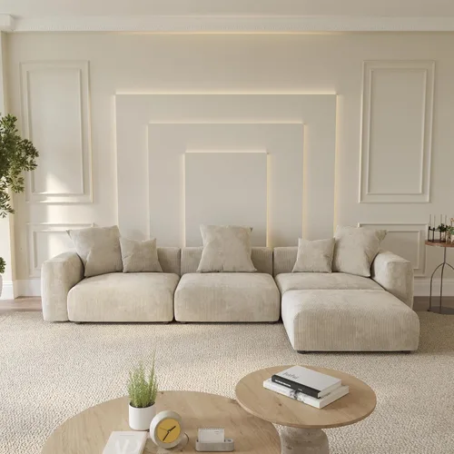 Vista 42 de WJShome Cloud Couch Sofá Seccional Modular, Sofá en Forma de L de 102 pulgadas con Otomana, Sofá de Pana Beige de 3 Asientos, Sofá Seccional