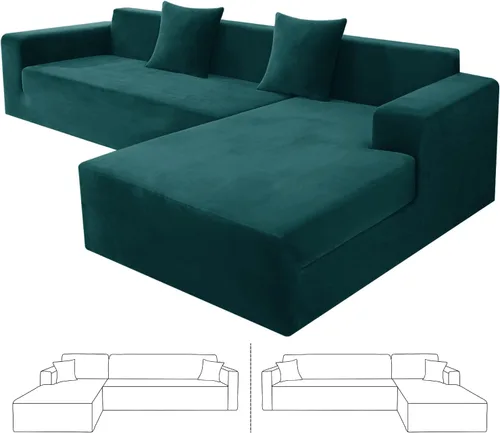 Vista 38 de ZNSAYOTX Fundas para sofá modular de terciopelo suave, fundas de felpa de lujo con parte inferior elástica para sofá modular en forma de L, 2