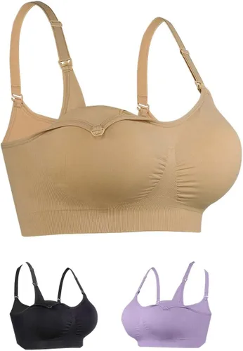 Vista 7 de iloveSIA Nursing Bras for Mom Breastfeeding, Seamless Supportive Sleep Bra for Maternity Postpartum S-2XL 3Pack