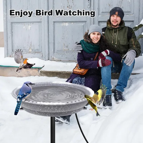 Vista 5 de BIRD WISH Baño de Pájaros Calentado, Base Metálica Estable de 5 Puntas con Control de Termostato Resistente al Clima para Todas las Estaciones Gris