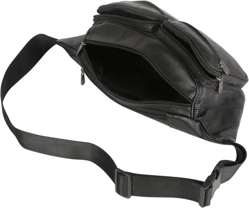 Vista 8 de Riñonera de piel auténtica, bolsa de cintura, organizador con cinturón ajustable, múltiples bolsillos para hombres y mujeres, Negro-878 Grande, L