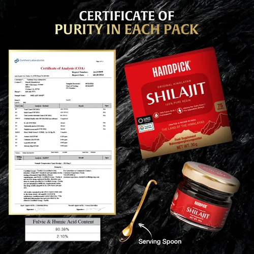Vista 2 de HANDPICK Resina Shilajit pura del Himalaya 75% ácido fúlvico, más de 85 minerales traza Suplemento Shilajit 100% puro natural 1.06 oz Sin