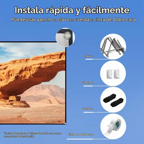 Vista 6 de Docooler Pantalla de proyector, pantalla de proyección plegable 16:9 de 80 pulgadas, pantalla de proyección plegable duradera para montaje en pared
