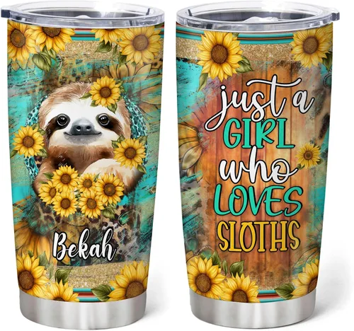 Vista 16 de Hyturtle Regalos personalizados para los amantes de los perezosos, vaso de acero inoxidable con nombre personalizado de 20 onzas con tapa, idea