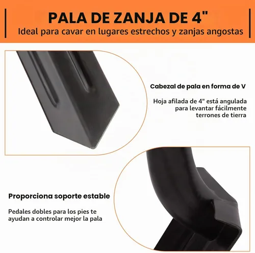 Vista 2 de Nohovu Pala de zanja para excavar, pala de trinchera de 4 pulgadas, pala de zanja resistente con mango de fibra de vidrio, 56 pulgadas