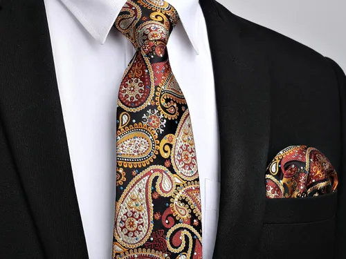 Vista 160 de HISDERN Corbatas para hombre, corbata de cachemira y bolsillo cuadrado tejido clásico floral para hombre, corbata de fiesta de boda