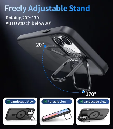 Vista 2 de Funda magnética para iPhone 11 con soporte, compatible con Magsafe, protección militar y protector de lente de cámara, funda translúcida mate