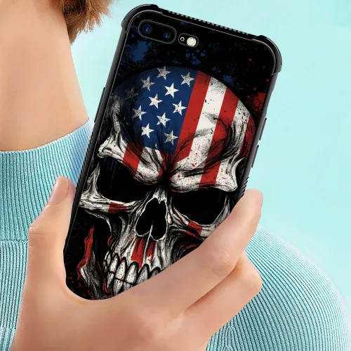 Vista 127 de Funda compatible con iPhone 8, a prueba de golpes, antiarañazos, bandera de ciervos de cola blanca de grano de madera estadounidense