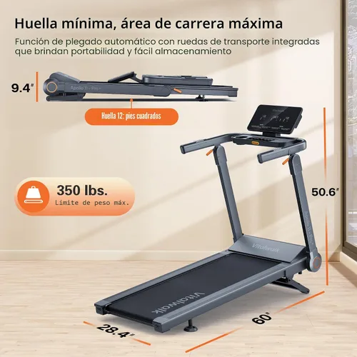Vista 7 de Foldable Walking Pad Treadmill with Incline 20%/15% Auto, 48"x18" 10MPH, 3.5HP Brushless, Portable Auto Folding Treadmills for Home Small Space