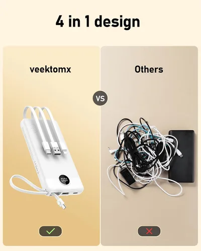 Vista 9 de VEEKTOMX Banco de energía de 100 W 56000 mAh para portátil y teléfono+cargador portátil con cables incorporados 10000 mAh banco de energía