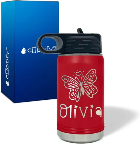 Vista 125 de Cuptify Botella de agua para niños personalizada con nombre en botella de agua aislada con anillo brillante verde de 12 onzas Verde brillante
