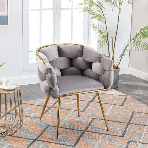 Vista 2 de Polibi Juego de 2 sillas simples de terciopelo de lujo, silla de acento moderna, taburete de tocador para dormitorio, hogar, mesa de manicura (gris)