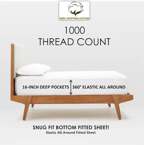 Vista 3 de Juego de sábanas tamaño individual de 1000 hilos, 100% algodón egipcio, 4 piezas [plano, ajustado y funda de almohada] ropa de cama de calidad