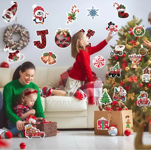 Vista 5 de 48 PIEZAS de recortes navideños de Navidad, alegría navideña, gnomo de Santa con 60 puntos de pegamento, decoraciones de tablero de anuncios