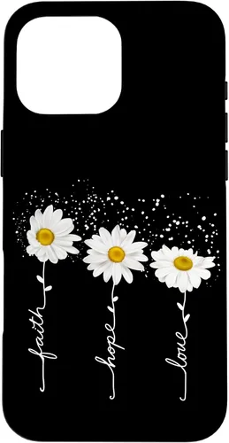 Vista 19 de Funda para iPhone 14 Pro Max Faith Hope Love para regalo, diseño de margaritas blancas