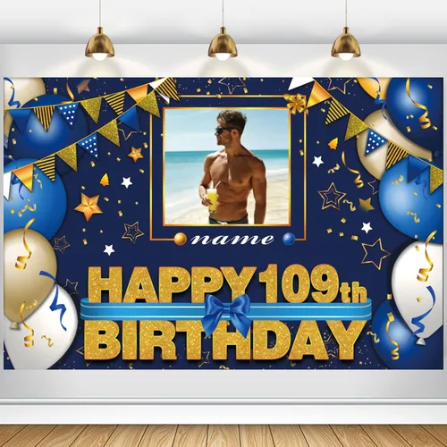 Vista 15 de Pancarta Personalizada de Decoraciones de Feliz Cumpleaños 101 - Telón de Fondo de 101 Años para Mujeres Hombres Niños Niñas Suministros de Fiesta