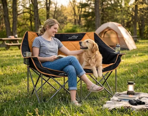 Vista 2 de FAIR WIND Silla de Camping Completamente Acolchada de Gran Tamaño Sofá Plegable de Dos Plazas Sofá de Campamento Silla Doble Duo Silla de Brazo