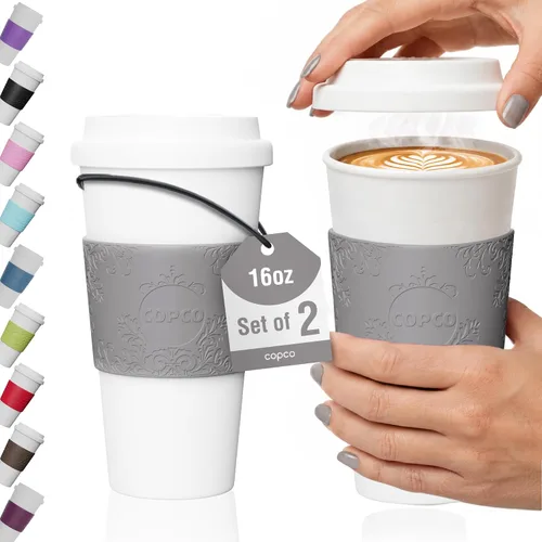 Vista 11 de Copco Acadia - Tazas de viaje con tapas, 16 onzas, color azul, juego de 2