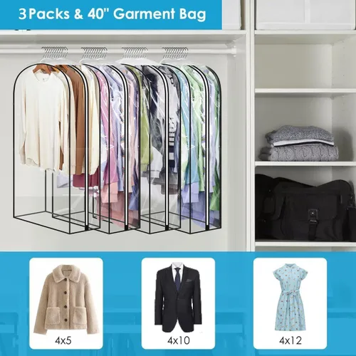Vista 2 de Perchas transparentes de 40 pulgadas con cremallera lateral lisa, bolsas impermeables con refuerzo de 10 pulgadas para camisas, abrigos, vestidos