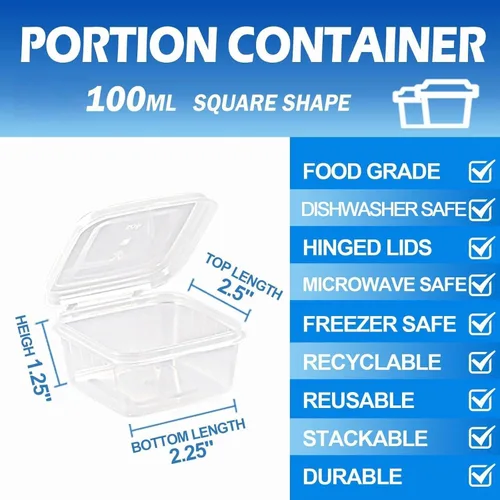Vista 5 de Recipientes de plástico de 3.4 fl oz con tapas (paquete de 200), recipientes de condimentos con tapas, tazas de porciones, tazas de salsa de soufflé
