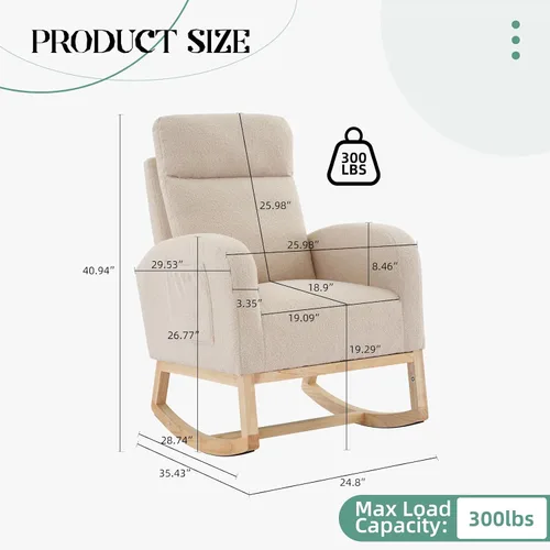 Vista 2 de Mecedora para guardería, moderna mecedora tapizada con bolsillo lateral, respaldo alto, asiento acolchado para sala de estar, guardería, dormitorio