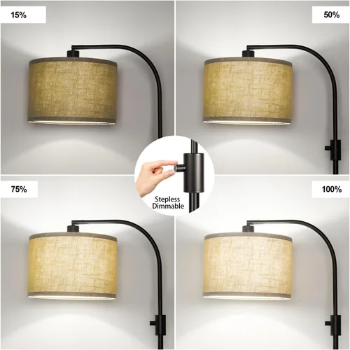 Vista 3 de Nintiue Lámpara de pie moderna de arco regulable con pantalla champán, bombilla LED de 1200 lúmenes incluida, para sala de estar y lectura