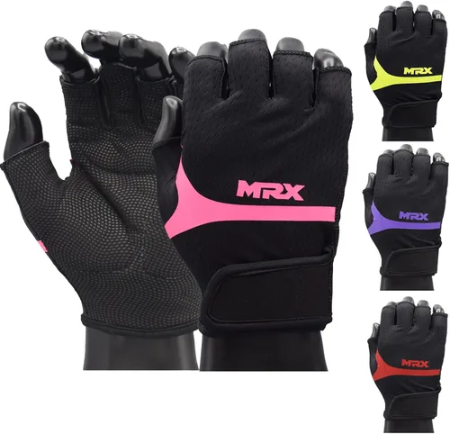Vista 14 de MRX - Guantes de levantamiento de pesas para mujer, guantes de entrenamiento de fitness, antideslizantes, acolchados, absorción de golpes, agarre