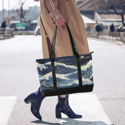 Vista 6 de Deep Waves estilo japonés moderno bolso de mano profesional para mujeres con cremallera para profesor con tableta maletín ejecutivo para mujer