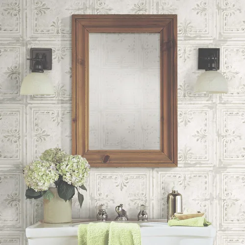 Vista 7 de RoomMates RMK11209WP Papel pintado de azulejos de estaño blanco metálico con acentos para despegar y pegar