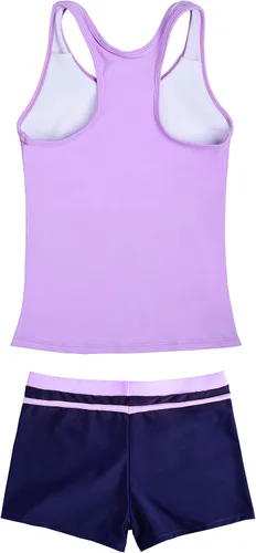 Vista 2 de JerrisApparel - Traje de baño de dos piezas para niñas. Traje de baño tipo tankini (camiseta sin mangas con short).