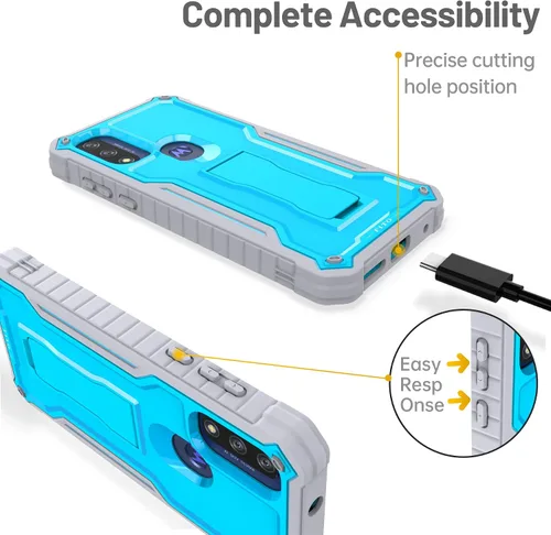 Vista 3 de FITO Funda para Moto G Pure, funda resistente a prueba de golpes de doble capa con un protector de pantalla de vidrio, soporte integrado (azul)