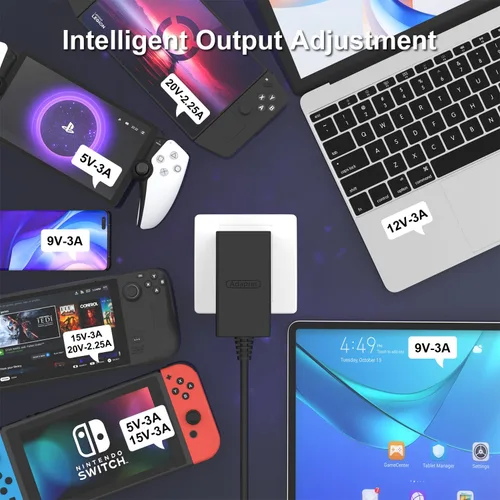 Vista 5 de Iesooy Adaptador de CA de 45 W, carga rápida de 15 V2.6 A con cable USB-C de 5 pies, compatible con Switch Lite, Switch OLED, Steam Deck