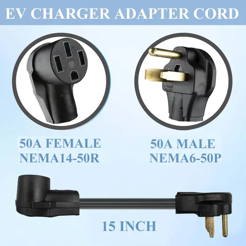 Vista 3 de Cable adaptador de conector EV NEMA 6-50P a 14-50R - Certificado UL, enchufe macho de toma de secadora de 3 clavijas de 250V a conector hembra de 4