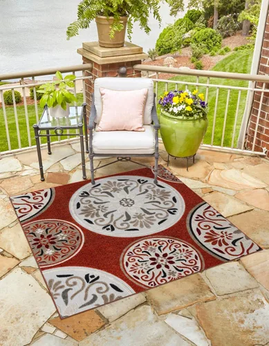 Vista 11 de Unique Loom Outdoor Modern Collection - Alfombra de área con círculos (5 pies 3 pulgadas x 8 pies, ovalada, terracota/borgoña)