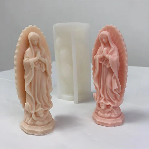 Vista 7 de Molde de silicona para estatua religiosa de la Virgen María, moldes de velas para hacer velas, herramientas de cera, molde de vela Virgen María