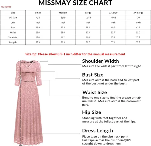 Vista 6 de MISSMAY Vestido largo formal de encaje floral con mangas 23 para dama de honor