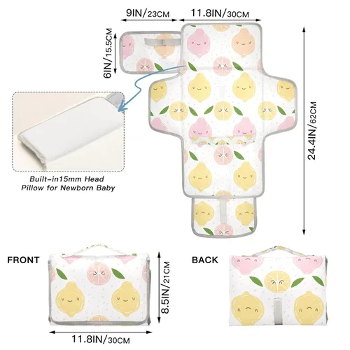 Vista 4 de Whimsical Critters Portable Changing Pad with Built-in Pillow, Waterproof Foldable Baby Diaper Changing Pads, Diaper Mat for Boys and Girls
