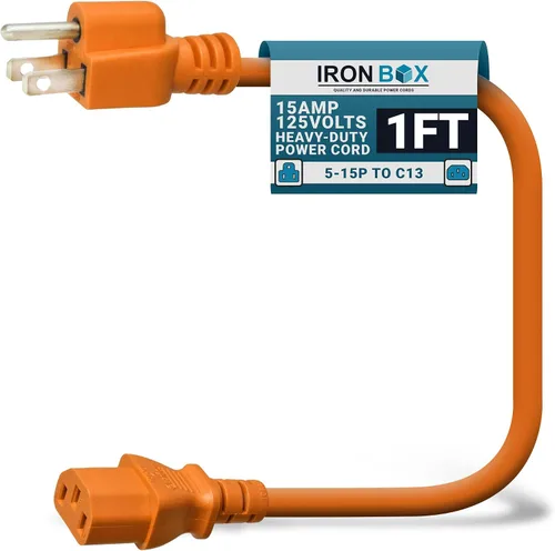 Vista 9 de IronBox Electric - Cable de Alimentación de Servicio Pesado 5-15P a C13 - Cable PC SJT 14/3 de 3 Clavijas 15A 125V - Cable para Computadora