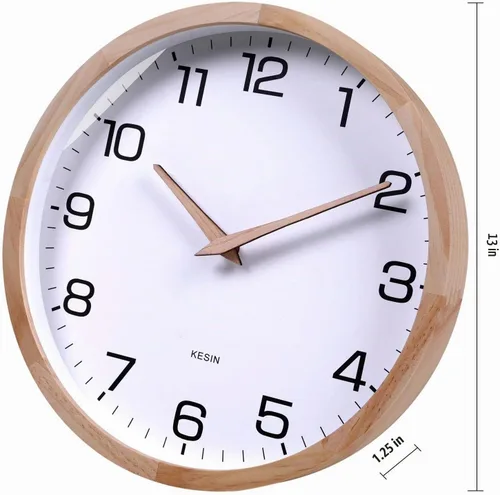 Vista 6 de Kesin Reloj de Pared Silencioso Redondo de Madera de 12 Pulgadas, Relojes de Pared de Madera Blanca Analógicos a Batería Sin Tictac para Sala