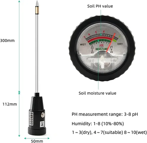 Vista 2 de Medidor de pH del suelo y medidor de humedad Electrodo largo de 11.811 in No necesita batería